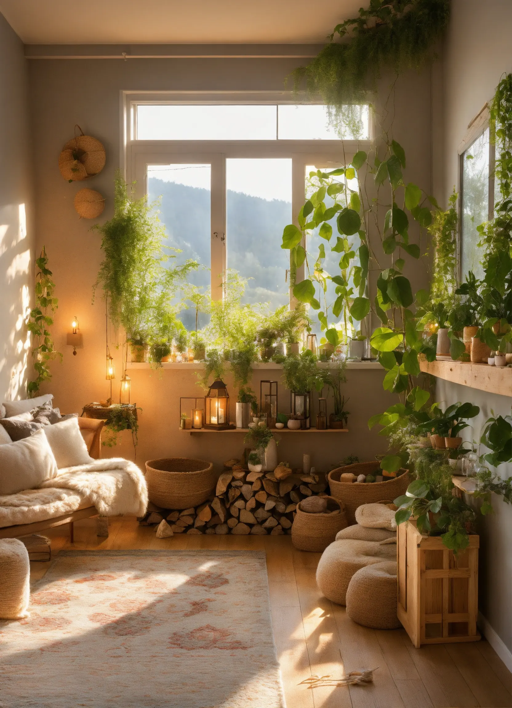 Living room with air-purifying plants