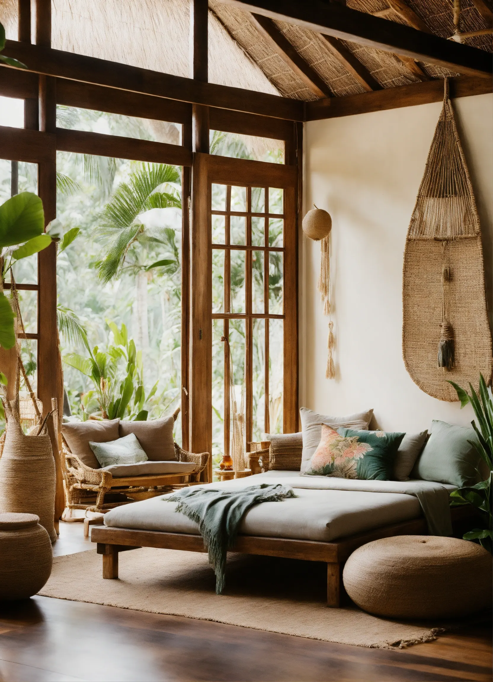 Bright home office with upcycled furniture and natural elements